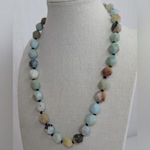 Handmade Faceted Amazonite Necklace - Artisan Hand Knotted Chucky Statement-J003